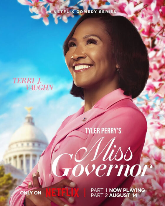 Official key art for Miss Governor, Tyler Perry’s Netflix comedy series starring Terri J. Vaughn as Antoinette Dunkerson