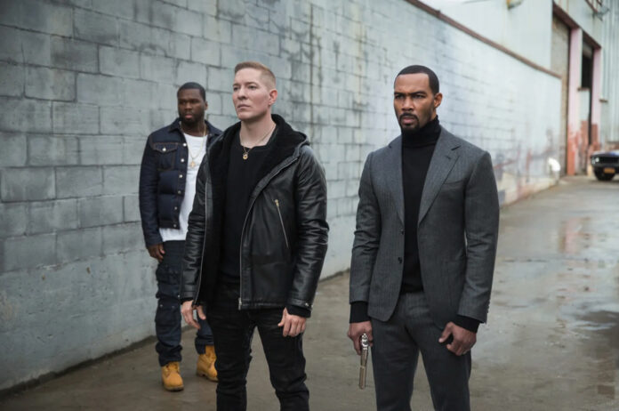 Curtis “50 Cent” Jackson as Kanan Stark, Joseph Sikora as Tommy Egan, and Omari Hardwick as Ghost in the original Power series - Power: Origins greenly