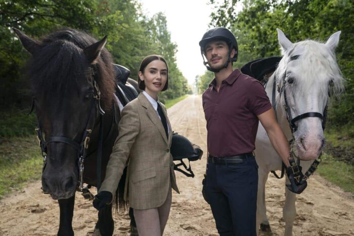 Lily Collins as Emily, Eugenio Franceschini as Marcello in Emily In Paris