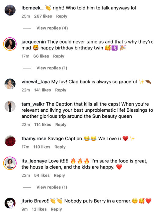 Comment reactions to Halle Berry's birthday post