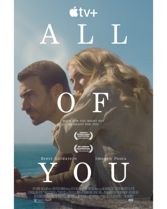 Key art for All Of You featuring Brett Goldstein and Imogen Poots in a tender moment, promoting the Apple TV+ romantic drama.