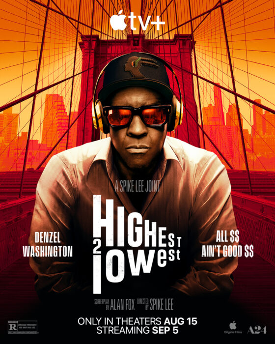 Key art for Highest 2 Lowest (2025), Spike Lee crime thriller starring Denzel Washington as a legendary music mogul targeted in a ransom plot.
