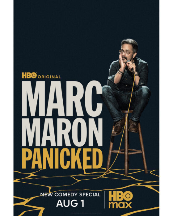 Marc Maron performing stand-up in HBO special “Marc Maron: Panicked”