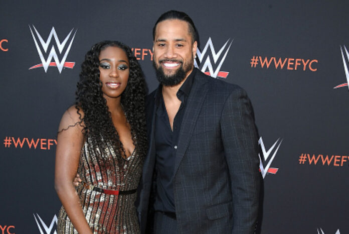 naomi-trinity-fatu-jimmy-uso-pregnancy-announcement WWE stars Naomi (Trinity Fatu) and Jimmy Uso smiling together