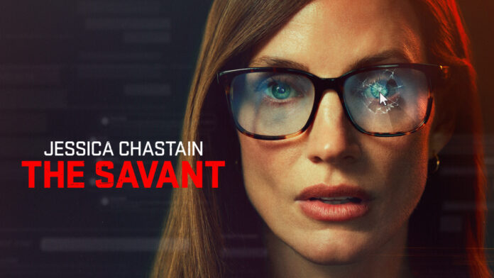Official key art for "The Savant" starring Jessica Chastain on Apple TV+