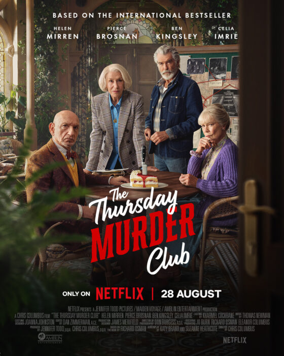 Helen Mirren, Pierce Brosnan, Ben Kingsley, and Celia Imrie in Netflix mystery film The Thursday Murder Club