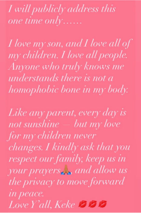 Keke Wyatt's social media statement response to her son Rahjah's TikTok video
