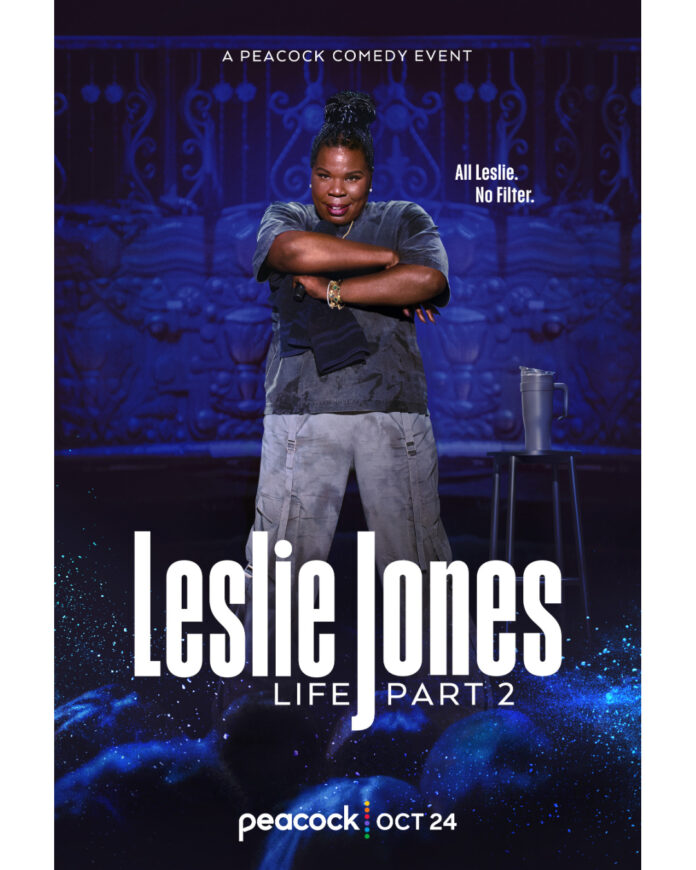 Leslie Jones featured in official key art for Peacock comedy special "Leslie Jones: Life Part 2"