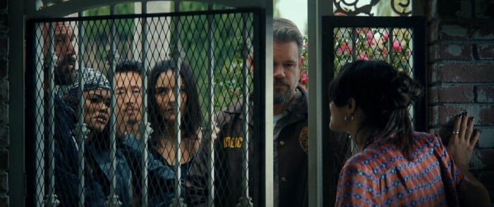 Ben Affleck, Teyana Taylor, Steven Yeun, Catalina Sandino Moreno, Matt Damon, and Sasha Calle in Netflix thriller The Rip.