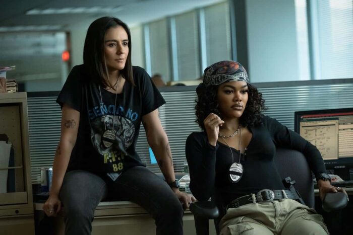 Catalina Sandino Moreno and Teyana Taylor as detectives in Netflix action thriller The Rip.