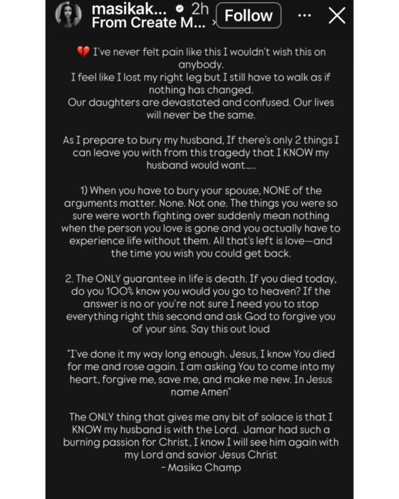 Masika Kalysha shares emotional statement following Jamar Champ’s death