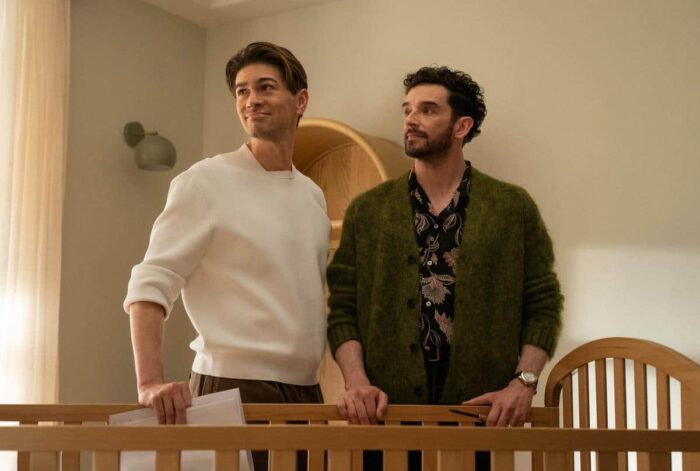 Devin Kawaoka and Michael Urie in “Shrinking,” now streaming on Apple TV+.