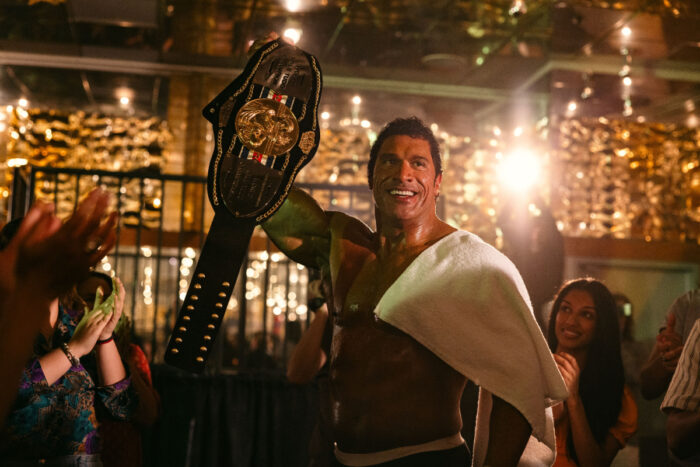 Dwayne Johnson as Mark Kerr in A24's 'The Smashing Machine' - now playing in theaters.