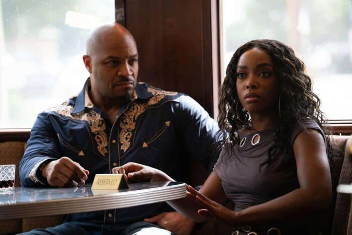 First look photo from Tubi’s “Mo’ Waffles” featuring the cast inside the Atlanta diner