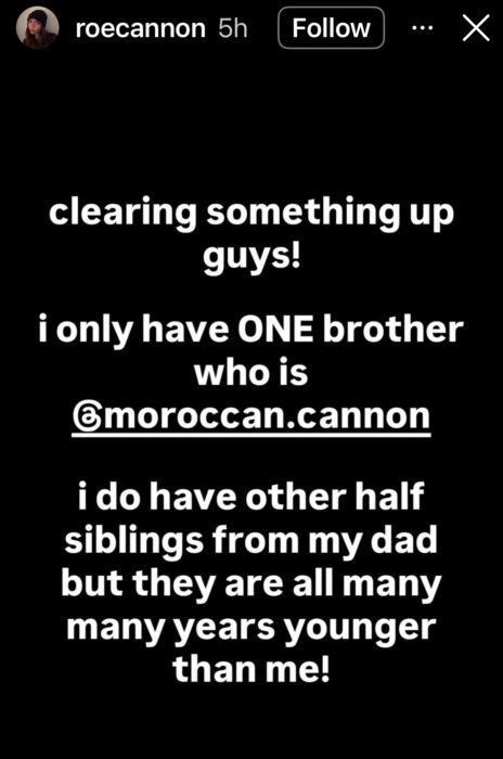 Monroe Cannon shares Instagram Story clarifying she only has one brother, addressing confusion about her siblings.