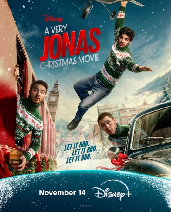 Key art for Disney Plus holiday film “A Very Jonas Christmas” featuring the Jonas Brothers, streaming November 14, 2025