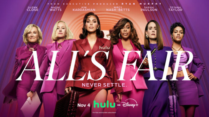 alls-fair-15-totally-accurate-tweets Key art for Hulu’s All’s Fair featuring Kim Kardashian, Naomi Watts, Niecy Nash-Betts, and Teyana Taylor