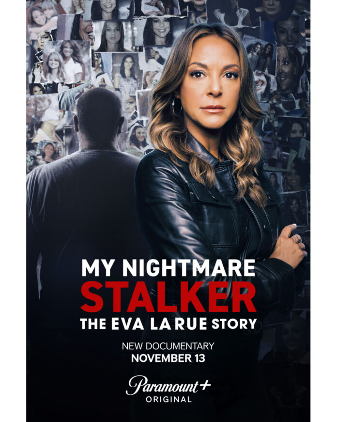 my-nightmare-stalker-eva-larue-story-paramount-plus-key-art Eva Larue in promotional key art for "My Nightmare Stalker The Eva Larue Story" on Paramount Plus