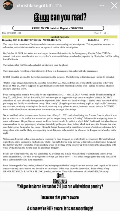 Christopher Blake Griffith's Instagram post about Stefon Diggs