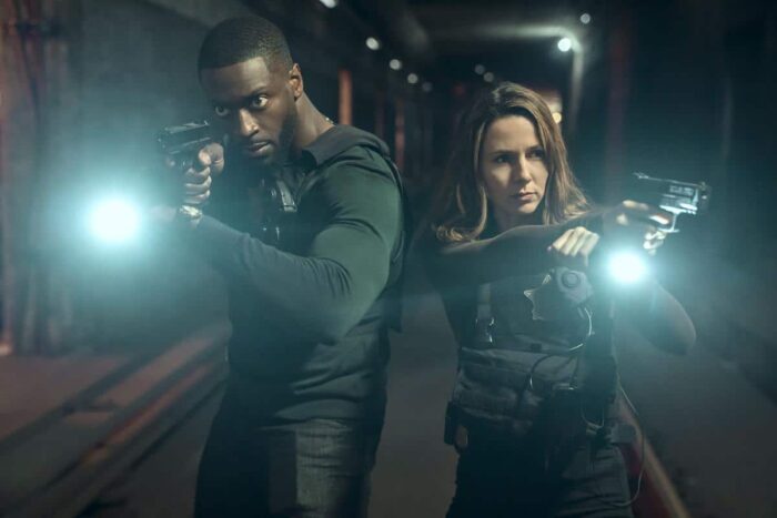 Aldis Hodge as Alex Cross and Alona Tal as Kayla Craig in a first look photo from “Cross” Season 2 on Prime Video, photographed by Ian Watson.
