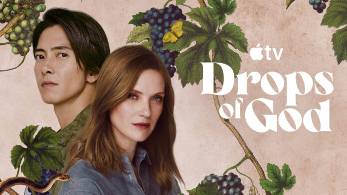 “Drops of God” Season 2 key artwork featuring Fleur Geffrier and Tomohisa Yamashita in the high-stakes Apple TV drama about wine, legacy, and rivalry.