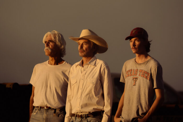 Sam Elliott as T.L., Billy Bob Thornton as Tommy and Jacob Lofland as Cooper in Landman episode 10, season 2, streaming on Paramount+