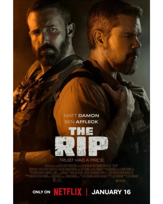 Official key art for The Rip, starring Matt Damon and Ben Affleck, on Netflix