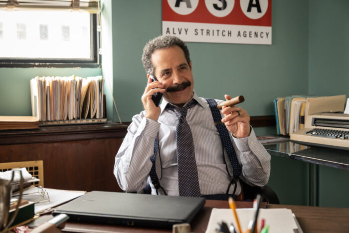 Tony Shalhoub as Alvy, Richard Bean’s longtime agent, in MGM+ series “American Classic” first look image