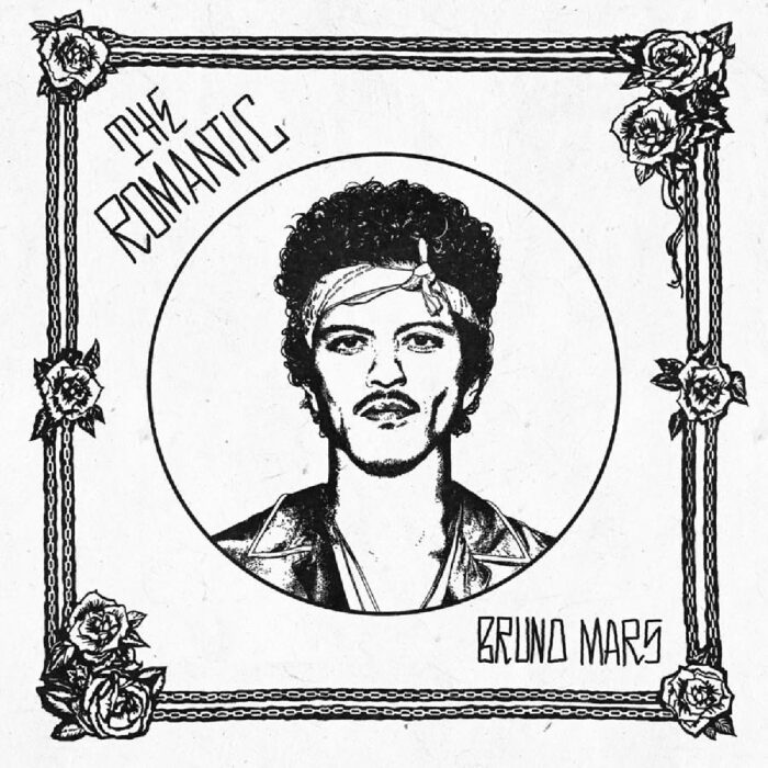 Bruno Mars on the album cover for The Romantic, his first solo studio album in nearly a decade, released in 2026.