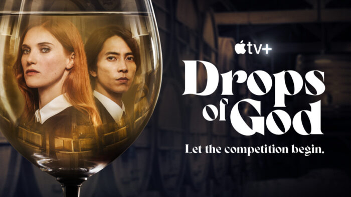 Drops of God Season 2 key art on Apple TV following Camille and Issei in the global wine drama series