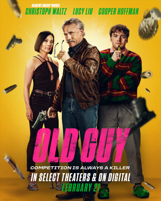 “Old Guy” 2026 Paramount+ movie key art featuring the veteran hitman training a Gen Z assassin