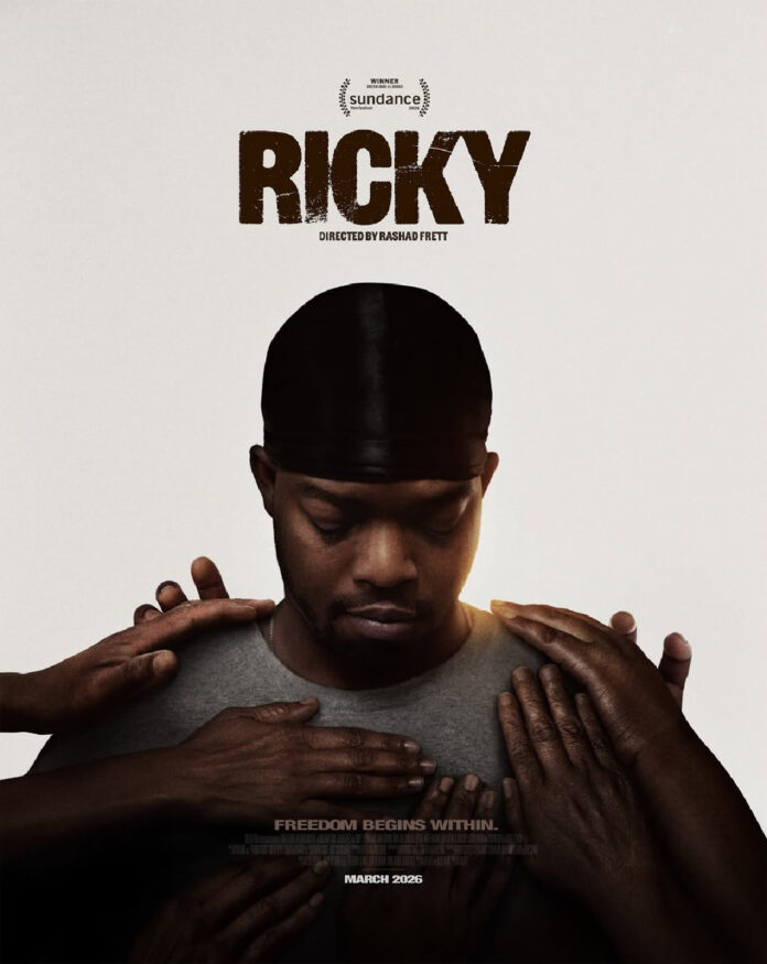 Poster for “Ricky” (2026), starring Stephan James, a Sundance Award-winning drama arriving in theaters March 20, 2026.