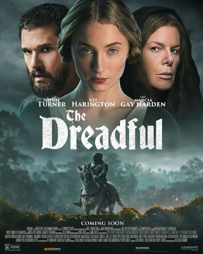 Teaser poster for “The Dreadful” starring Sophie Turner and Kit Harington, a Gothic horror film from Lionsgate, releasing February 20 on demand and digital.