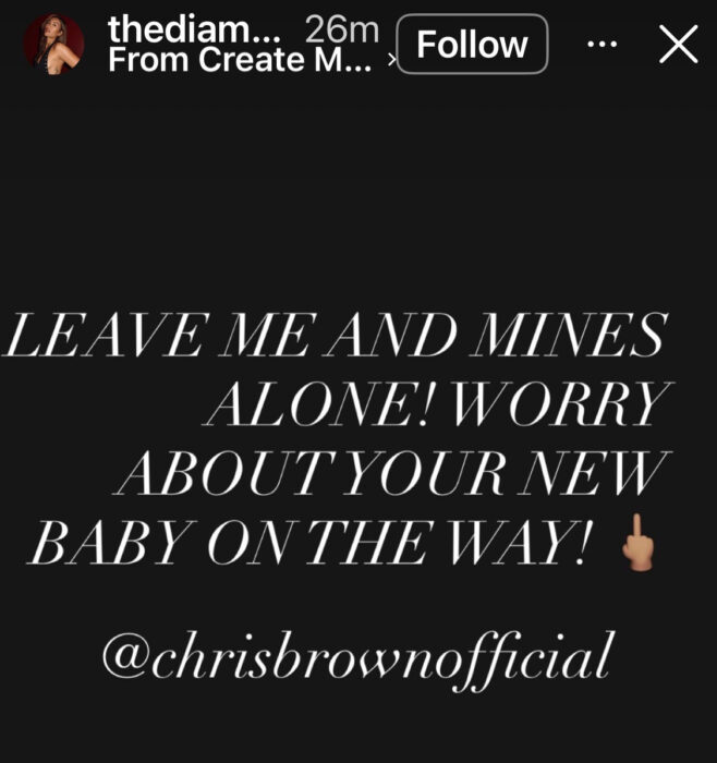 Diamond Brown Instagram Story about Chris Brown