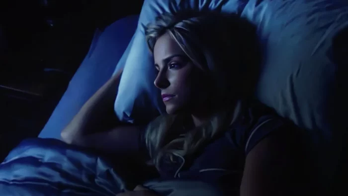 Suspenseful scene from A Roommate To Die For about a dangerous new roommate