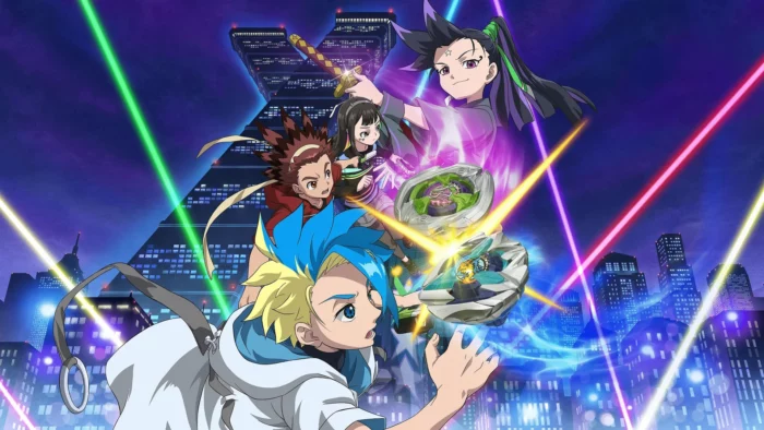 Beyblade X Season 2B anime battle scene with competitive bladers