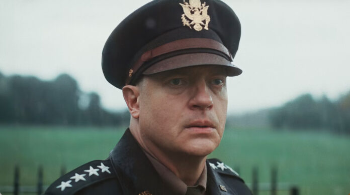 Brendan Fraser as General Dwight D. Eisenhower in the historical drama “Pressure,” set during the 72 hours before D-Day.