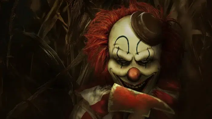 Clown in a Cornfield horror movie featuring Frendo the clown in cornfield