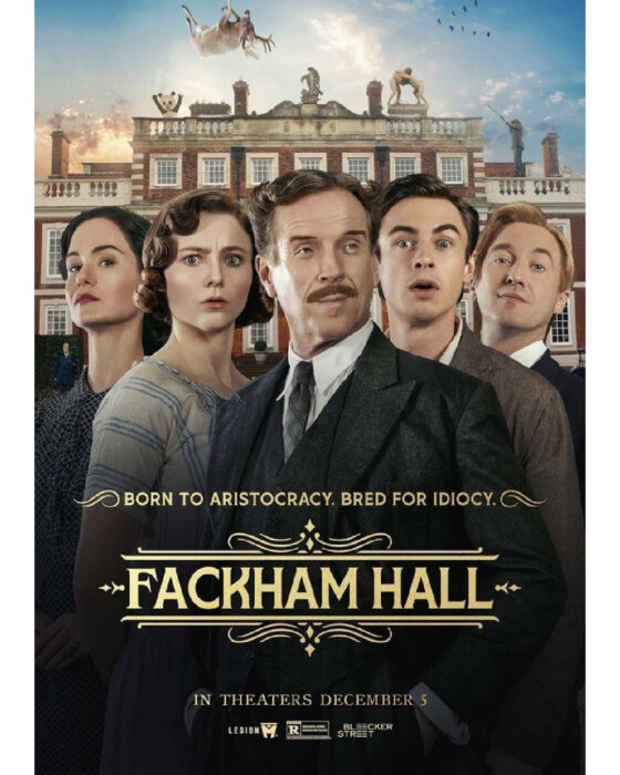 Official poster for Fackham Hall on HBO Max, a comedic English manor spoof featuring romance and murder