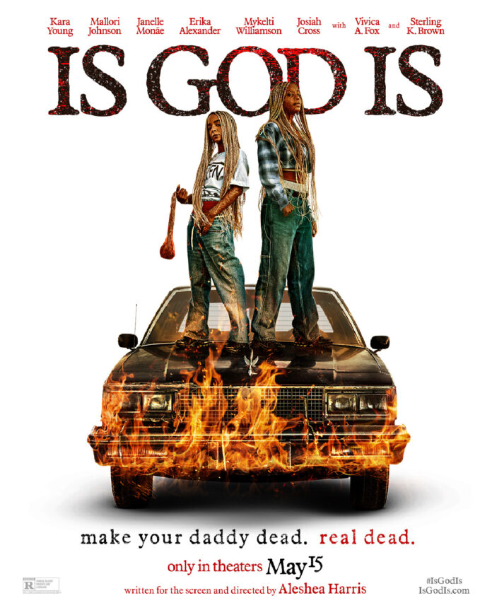 Official movie poster for “Is God Is” featuring Kara Young and Mallori Johnson in the Amazon MGM Studios revenge thriller releasing May 15