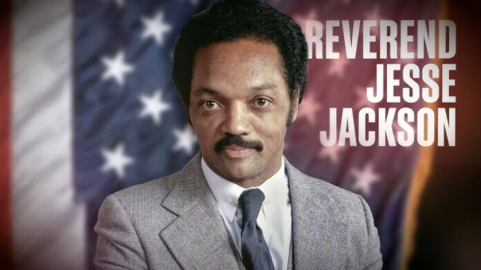 Rev. Jesse Jackson speaking during a civil rights event, featured in BET’s “Jesse Jackson: In His Own Words” tribute special honoring his legacy.