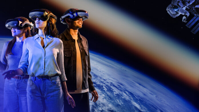 Visitors exploring the Space Explorers THE INFINITE International Space Station immersive experience in Atlanta