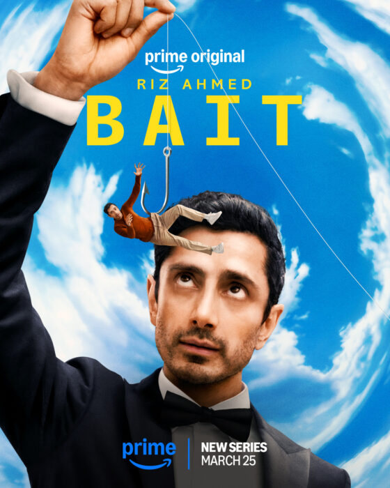 Riz Ahmed in comedy film “Bait” key art depicting struggling actor chasing success
