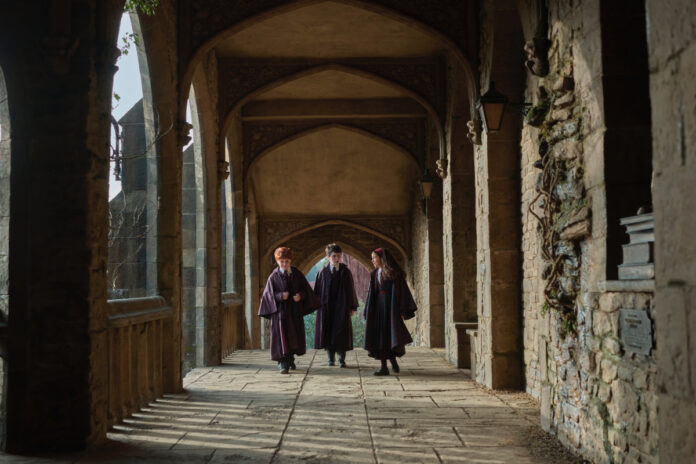Alastair Stout, Dominic McLaughlin, and Arabella Stanton star as Ron Weasley, Harry Potter, and Hermione Granger in HBO Max’s “Harry Potter” series (2026).