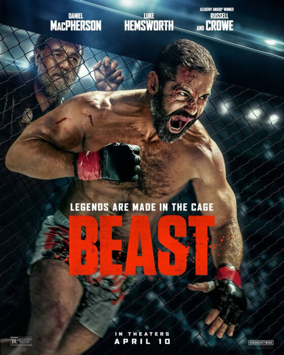 Poster for “Beast” (2026) starring Russell Crowe, Luke Hemsworth, and Daniel MacPherson in a high-stakes MMA comeback story