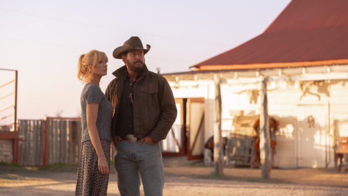 L-R: Kelly Reilly as Beth Dutton and Cole Hauser as Rip Wheeler in Dutton Ranch, episode 8, season 1, streaming on Paramount+, 2026.