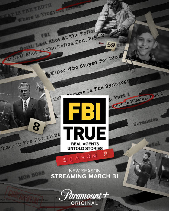 Key art for "FBI True" Season 8 streaming on Paramount+ featuring real FBI cases and agents behind major investigations
