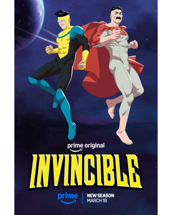 Invincible Season 4 Prime Video key art featuring Mark Grayson in animated superhero action