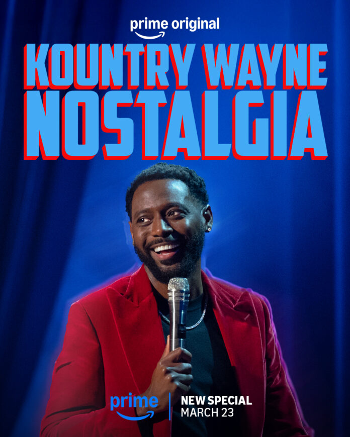 Kountry Wayne performs stand-up comedy in the Prime Video special “Nostalgia,” bringing ’90s-style comedy and personal stories to the stage.