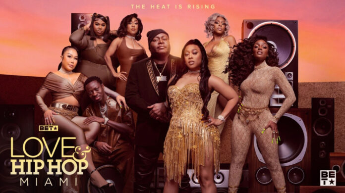 Cast of “Love & Hip Hop: Miami” Season 7 featured in vibrant key art promoting the BET midseason premiere set in Miami